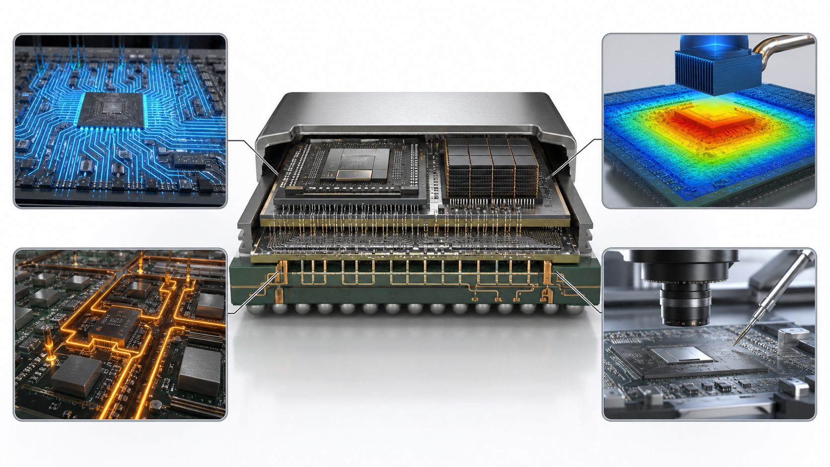 GPUとHBMを載せた先端パッケージについて配線、電源、熱、製造性と検査性を同時に確認する実装設計