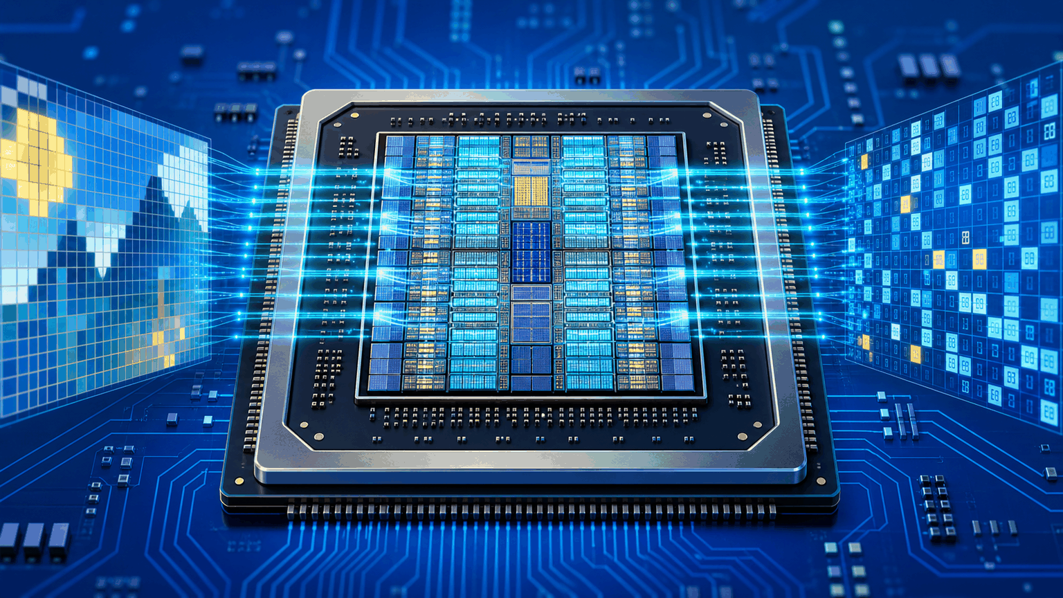 画素と数値データを並列に処理するGPU半導体のイメージ