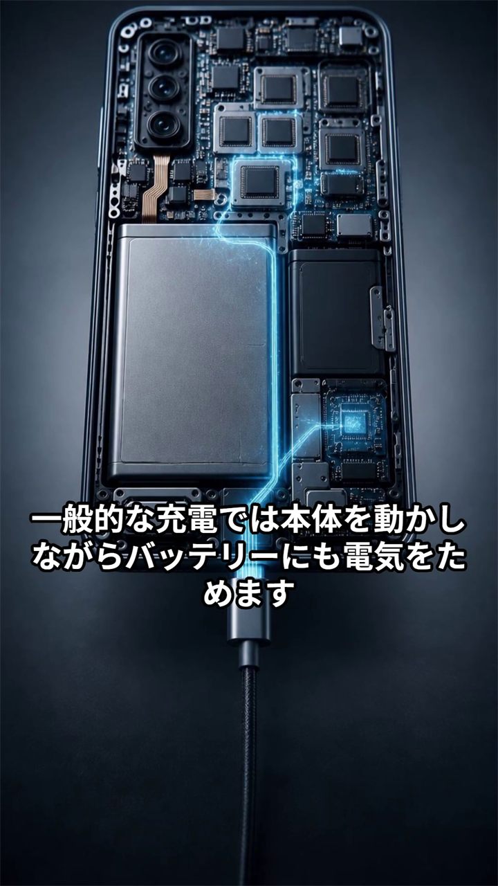 スマホと充電ケーブルを電力の入口として示したイメージ
