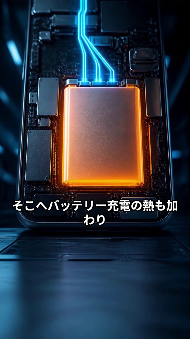 スマホ内部のバッテリーが発熱している概念図