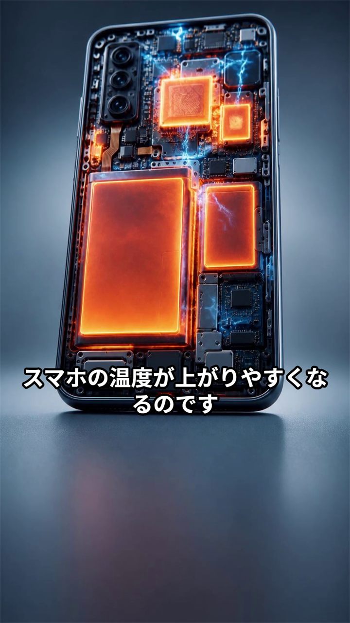 スマホ全体の温度が上がりやすい状態を示した概念図