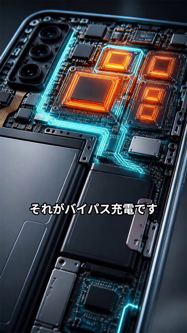スマホ内部の電力経路が本体へ切り替わる概念図