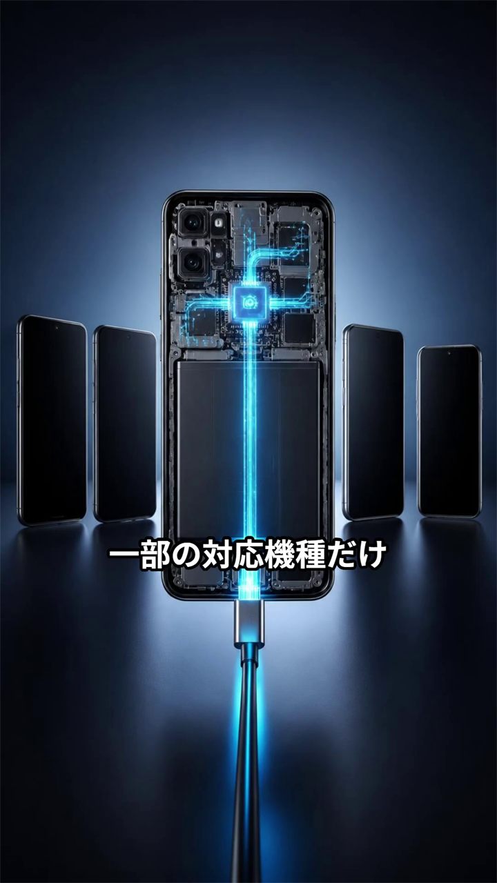 一部の対応スマホだけがバイパス充電を使えることを示す概念図