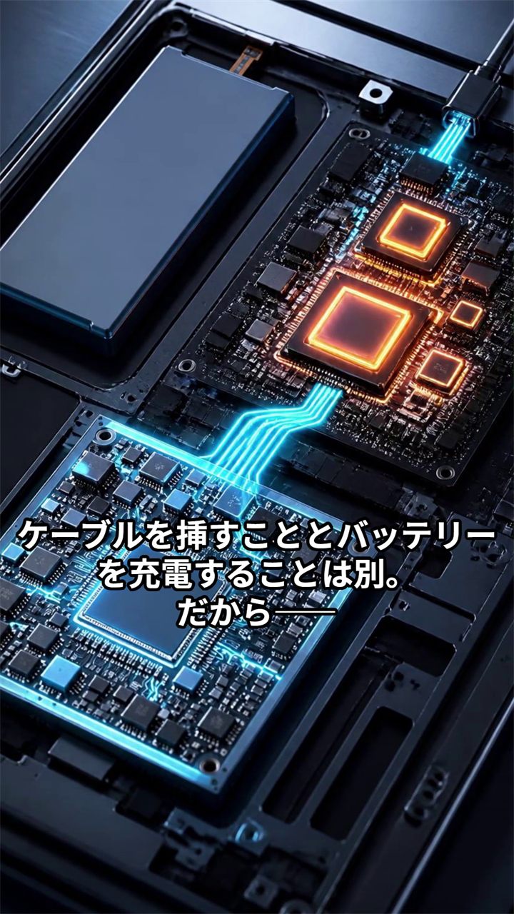 ケーブル接続とバッテリー充電が別であることを示すまとめイメージ